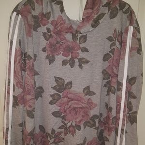 Gray and floral hooded pull over